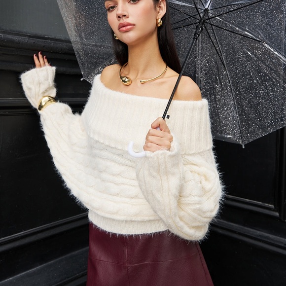 Commense Romance Off-Shoulder Twist Sweater - Picture 5 of 7